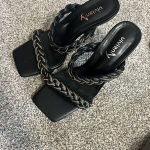 Vivianly Black Braided Heeled Sandals